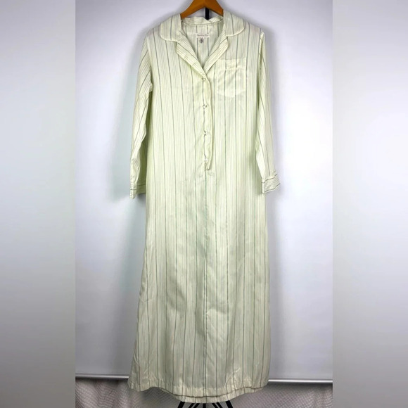 Christian Dior Green Striped Popover Embroidered Pocket Sleep Night Gown Dress - Picture 1 of 15